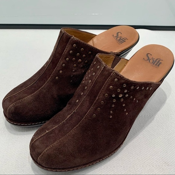 Sofft Shoes - Sofft Mule Clog brown suede leather